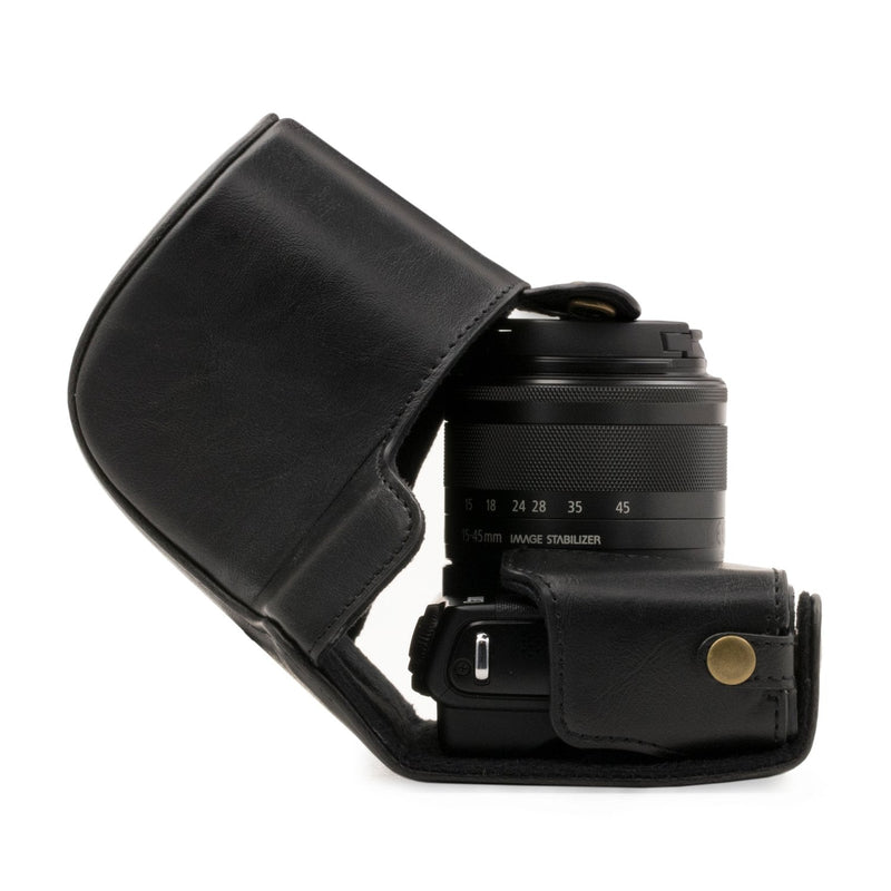  [AUSTRALIA] - MegaGear Ever Ready Leather Camera Case Compatible with Canon EOS M200, M100 (15-45mm) Black