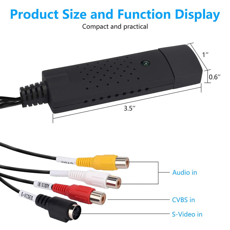  [AUSTRALIA] - USB Audio Video Capture Card, VHS/ VCR/ Hi8 to Digital DVD Grabber Adapter Support Windows 10/8/7/XP