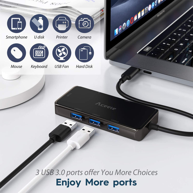  [AUSTRALIA] - USB C Hub, Aceele 7-in-1 Multifunction USB Type C Adapter with 4K HDMI, 100W Power Delivery Port, 3 USB 3.0 A Ports, SD & TF Card Reader Port for Thunderbolt 3 Laptops Type-C Mobile Phones or Tablets 7 in 1