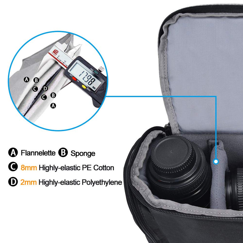 CADeN Camera Shoulder Crossbody Bag Case Compatible for Nikon, Canon, Sony SLR/DSLR Mirrorless Cameras and Lenses Waterproof Black Large - LeoForward Australia