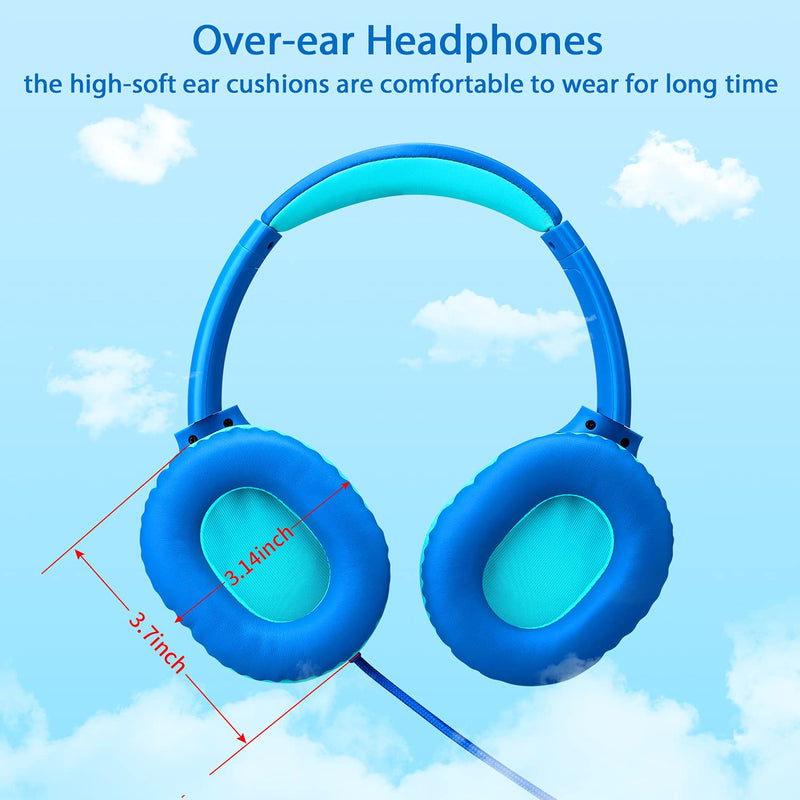  [AUSTRALIA] - POWMEE P20 Kids Headphones Over-Ear Headphones for Kids/Teens/Boys/Girls/School with 94dB Volume Limited Adjustable Stereo Tangle-Free 3.5MM Jack Wire Cord for Fire Tablets/Travel/PC/Phones(Blue)