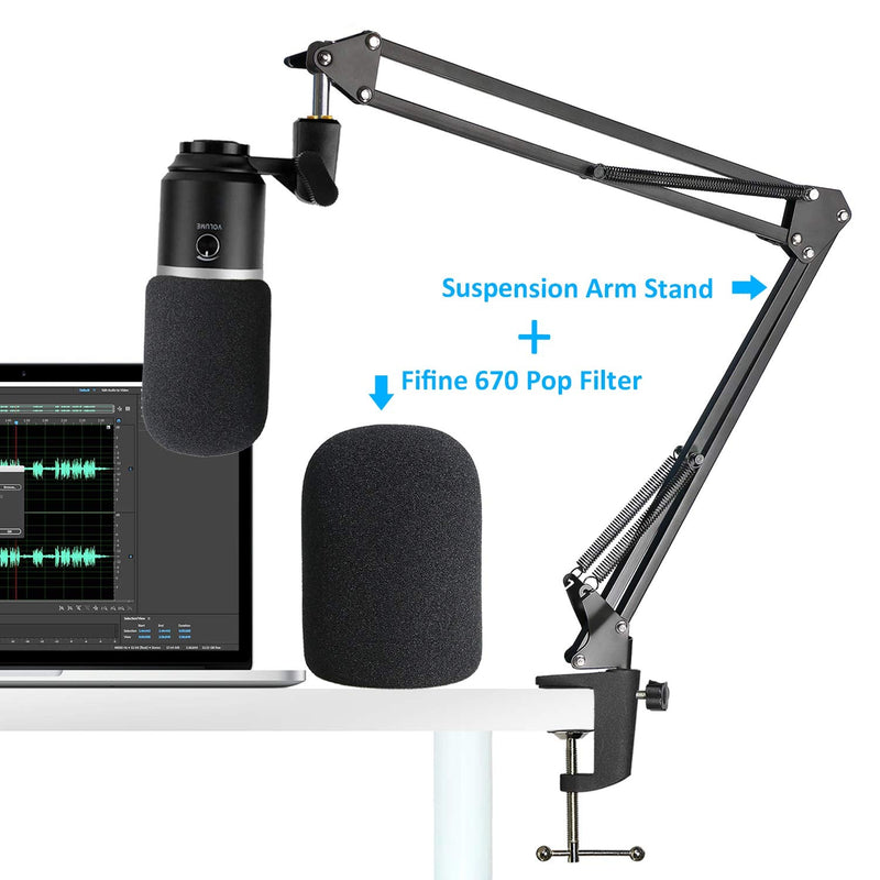  [AUSTRALIA] - K670 USB Mic Boom Arm with Foam Windscreen, Suspension Boom Scissor Arm Stand with Pop Filter Cover Compatible with Fifine K670 K658 Microphone by SUNMON Mic Stand and Pop Filter