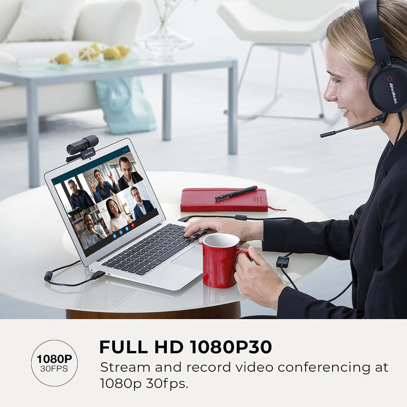  [AUSTRALIA] - AVerMedia Live Streamer CAM 313: Full HD 1080P Streaming Webcam, Privacy Shutter, Dual Microphone, 360 Degree Swivel Design, Exclusive AI Facial Tracking Stickers. (PW313) 1080p 30fps