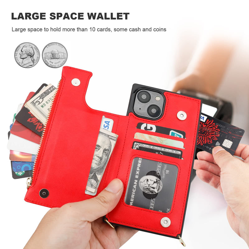  [AUSTRALIA] - Bocasal Crossbody Wallet Case for iPhone 14 Plus with RFID Blocking Card Slot Holder, Magnetic Flip Folio Purse Case, PU Leather Zipper Handbag with Detachable Lanyard Strap 6.7 Inch 5G (Red) Red