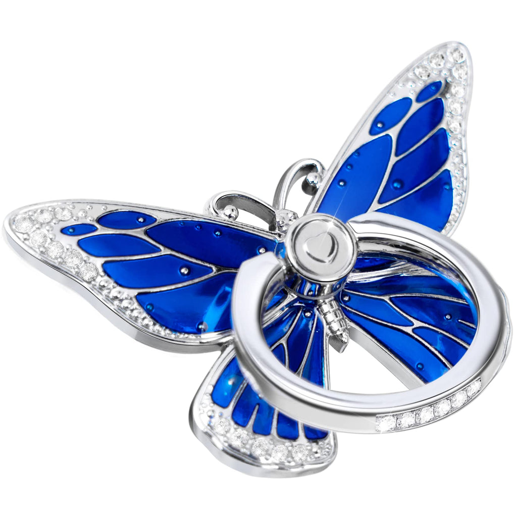  [AUSTRALIA] - Butterfly Cell Phone Ring Grip Holder Stand, 360°Rotation Metal Finger Kickstand, Compatible with iPhone, Samsung Galaxy, and Smartphone, Sapphire Blue