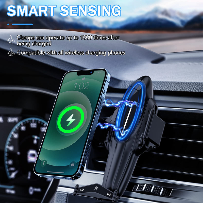  [AUSTRALIA] - Awirniwy Wireless Car Charger Compatible All Smart Phone Qi 15W Fast Charging Phone Mount Auto-Clamping Car Phone Holder Wireless Charging Compatible iPhone Android