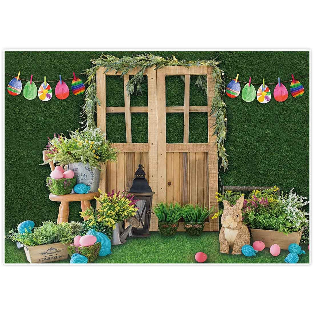  [AUSTRALIA] - Allenjoy 7x5ft Fabric Green Spring Easter Backdrop Supplies for Professional Photography Hare Rabbits Decoartions Colorful Eggs Studio Children Cake Smash Portrait Pictures Photoshoot Props Favors