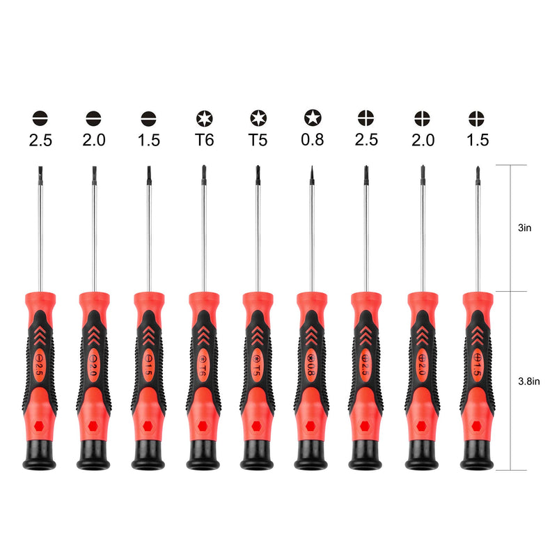  [AUSTRALIA] - Precision Screwdriver Set, Phillips, Flat, Torx and Pentalobe Screwdriver Set with Case (Pack of 9) for Phone, Computer, Laptop, Watch, Electronics, Jewelry, Eyeglass