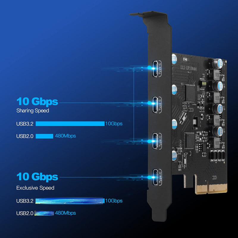  [AUSTRALIA] - PCIe Gen3 x2 USB 3.2 / 3.1 Card ASM3142- PCI Express to 4-Port Type C HUB Internal Expansion Card Controller Adapter PCI Express Card Desktop PC Support Multiple INs