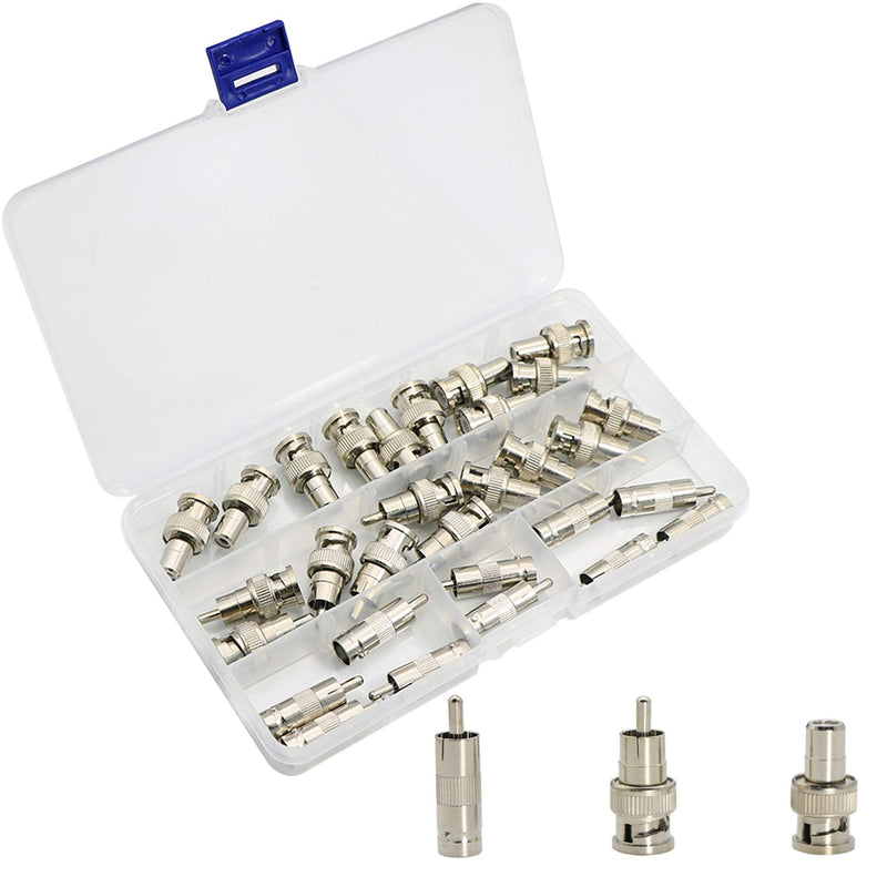  [AUSTRALIA] - Zovfam BNC to RCA Adapter Connectors Kit with 10 Pcs Male BNC to Female RCA, 10 Pcs BNC Female to RCA Male and 10Pcs Male BNC to Male RCA Coaxial Cable Connectors Assortment Kit