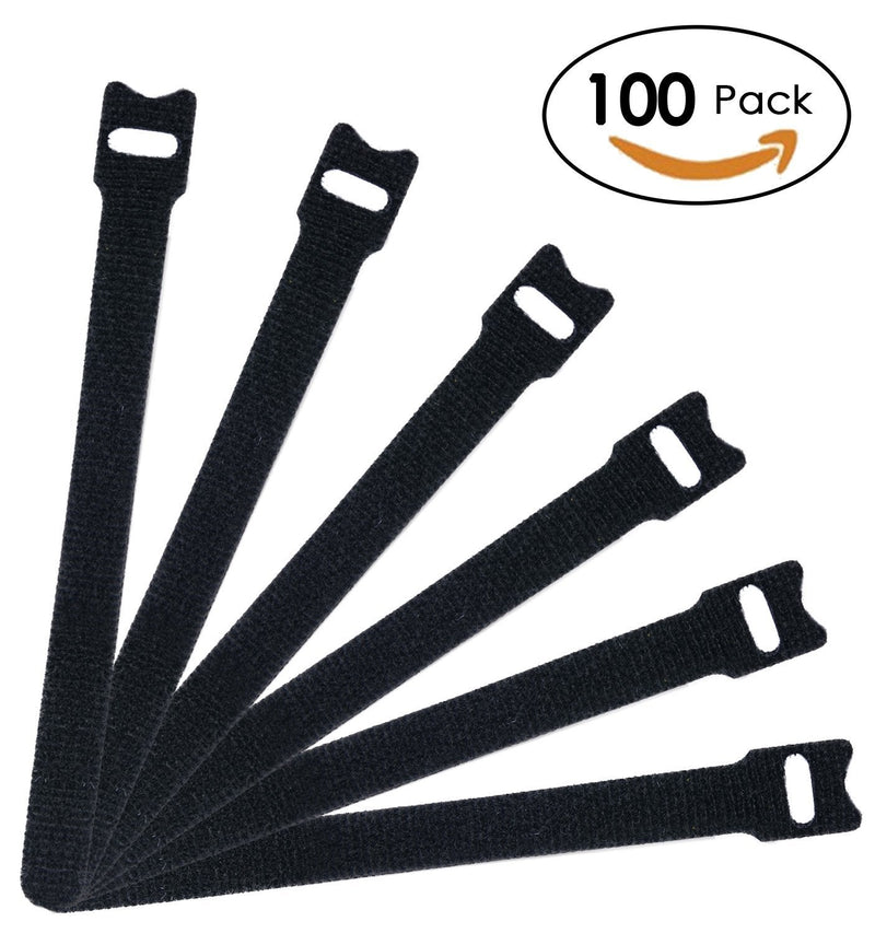  [AUSTRALIA] - Attmu 100 PCS Reusable Fastening Cable Ties, Microfiber Cloth 6-Inch Hook and Loop Cord Ties, Black