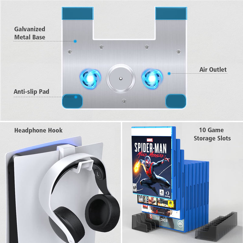  [AUSTRALIA] - OIVO PS5 Stand Cooling Fan with Dual Controller Charging Station & Headset Holder, PS5 Vertical Stand for PS5 Console, PS5 Cooling Station Charging Stand Accessories, PS5 Organizer with 10 Game Slots