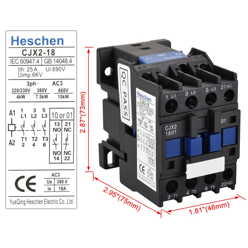  [AUSTRALIA] - Heschen AC contactor CJX2-1801 24V 50/60Hz coil 3P 3-pole normally closed Ie 18A Ue 380V