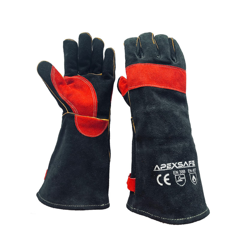  [AUSTRALIA] - APEXSAFE Leather Forge Welding Gloves,Heat / Fire Resistant,Mitts for Tig,Mig,BBQ,Oven,Grill,Fireplace,Baking,Furnace,Stove,Pot Holder,welder,Animal Handling Glove.Black - 16 inches