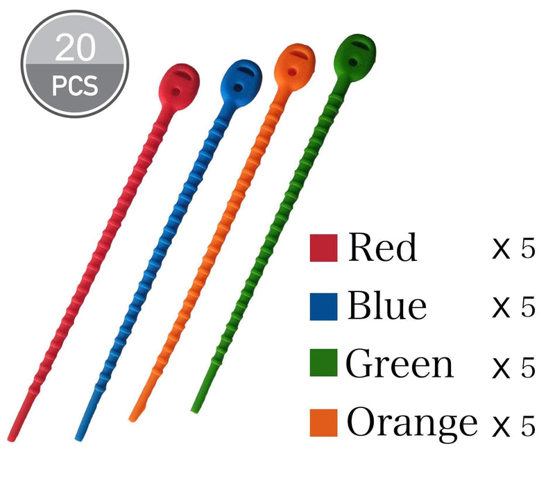  [AUSTRALIA] - Multi Purpose Silicone Zip Ties - 20 pcs - 6 inch Reusable Zip Ties - Releasable Zip Ties in Multi Color (Red, Blue, Green, Orange) - Ties for Home, Office from EcoSearene