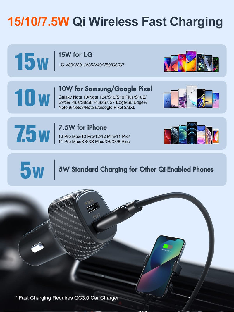  [AUSTRALIA] - Wireless Car Charger, Fast Charging Auto Clamping Car Phone Holder Mount, 15W Qi Wireless Car Charger Air Vent Phone Holder for All Qi-Enabled Phones, iPhone/Samsung/Pixel/LG, with 38W Car Charger