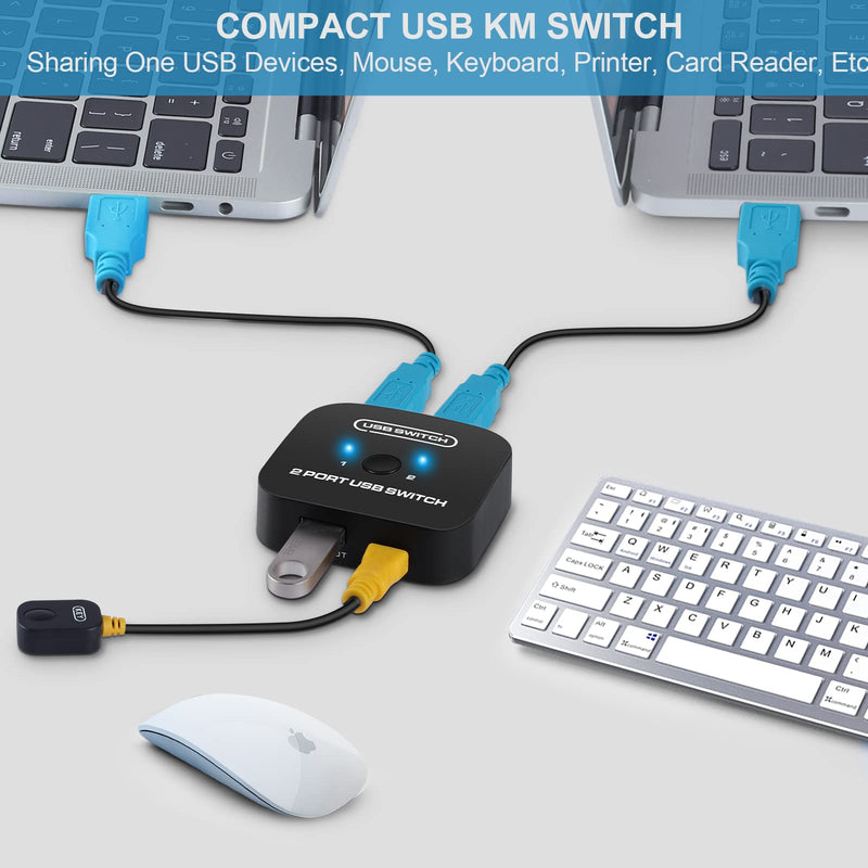  [AUSTRALIA] - NEWCARE USB Switch Selector, USB 2.0 Peripheral Switcher Box 2 Computers Sharing 1 USB Device, USB Sharing Switch for Keyboard, Mouse, Printer, Scanner with 2 Pack USB Cable and Desktop Controller Black