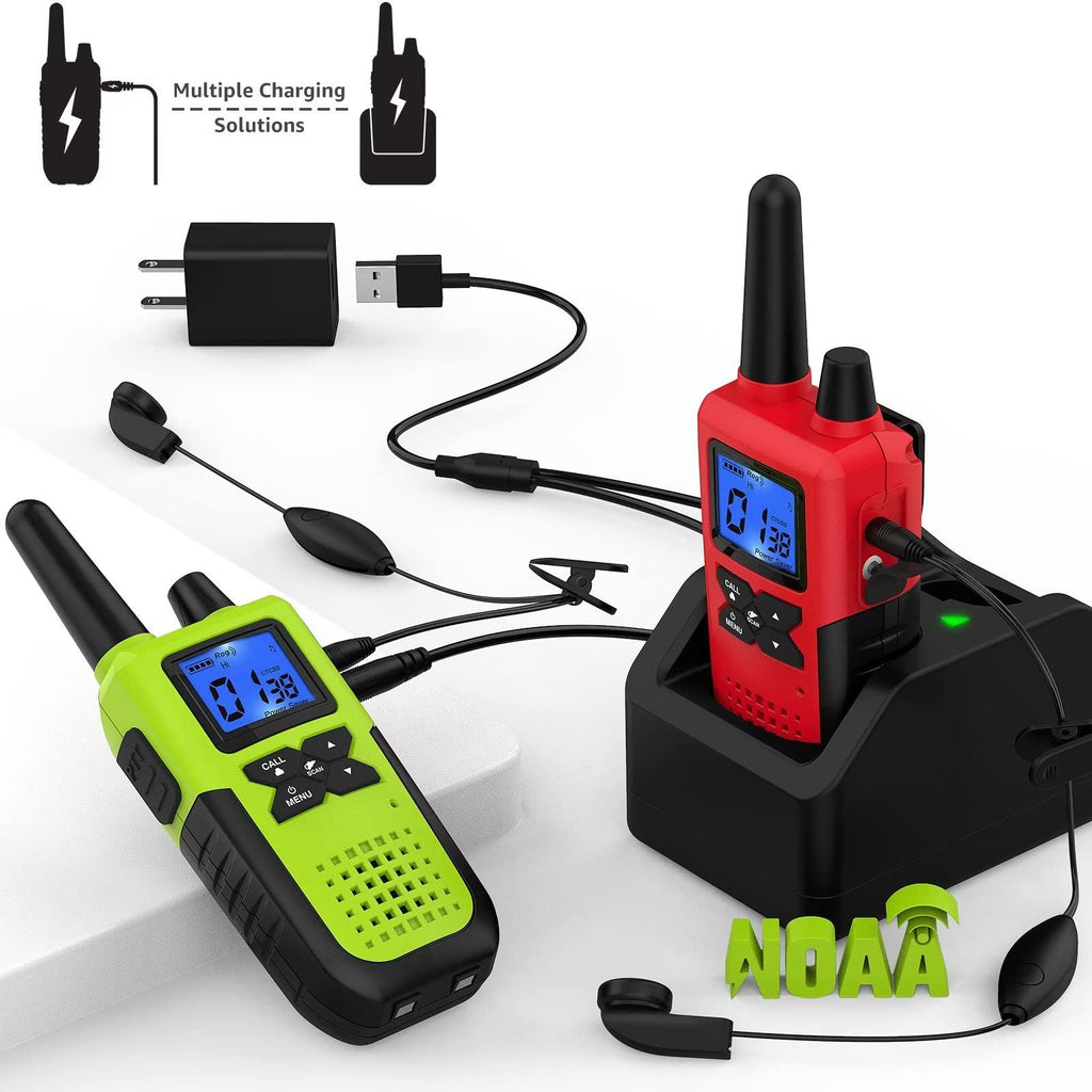  [AUSTRALIA] - 2 Adults Walkie Talkies with Earpiece and Mic Set - Long Range 2 Way Radios Walkie Talkie Rechargeable 2 Pack Long Distance Walkie Talkies with Charging Station Dock USB Charger NOAA Weather Alert Charging Station Option(Two Pack Only)
