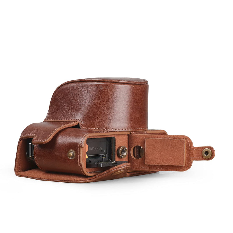  [AUSTRALIA] - MegaGear Ever Ready Genuine Leather Camera Case Compatible with Fujifilm X Series X-E4 (XF 27mm f/2.8 R WR) Brown