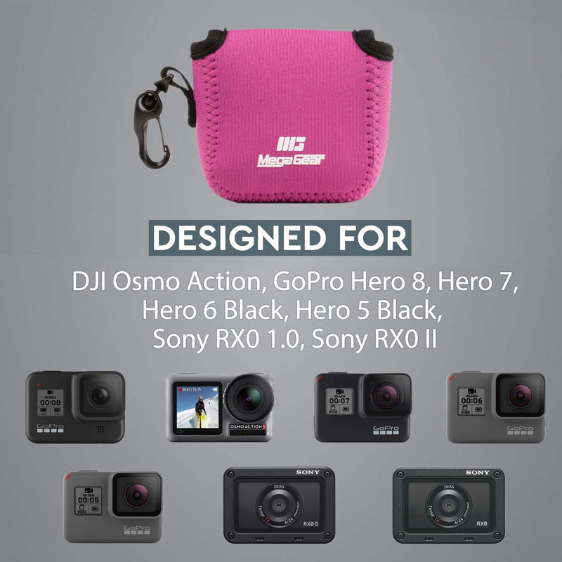  [AUSTRALIA] - MegaGear Ultra Light Neoprene Camera Case Compatible with GoPro Hero9, Hero8, DJI Osmo Action, Sony RX0 II, GoPro Hero 7, Sony RX0 1.0 Hot Pink