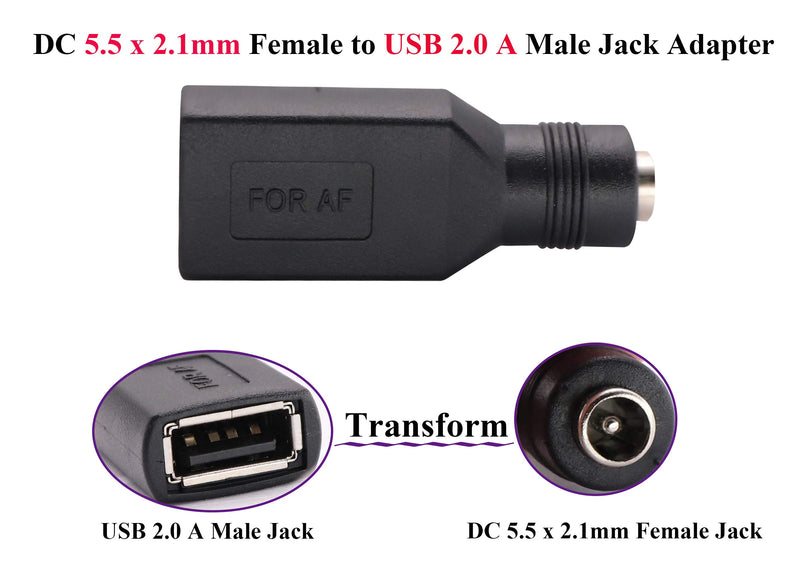 AAOTOKK USB 2.0 A Female to DC 5.5x2.1mm DC Connector Charge Barrel Jack Power Adapter USB 5V Connector, (Max 2.5 Ampere Power Adapter) for DC or USB Charging Device (2Pack-USB A) USB A - LeoForward Australia