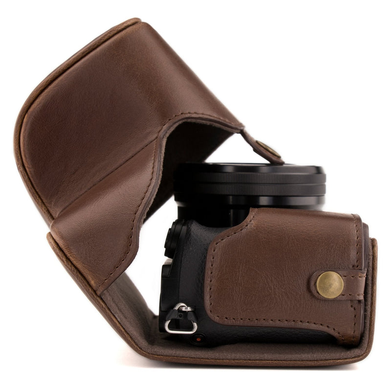  [AUSTRALIA] - MegaGear Ever Ready Leather Camera Case Compatible with Sony Alpha A5100, A5000 with 16-50mm Lens Dark Brown