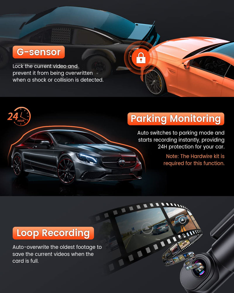  [AUSTRALIA] - Dash Cam WiFi 2.5K Car Camera, Front Dash Camera for Cars with Night Vision, 24 Hours Parking Mode, WDR, Loop Recording, G-Sensor, 170°Wide Angle, APP, Support 360° Rotation X9PRO