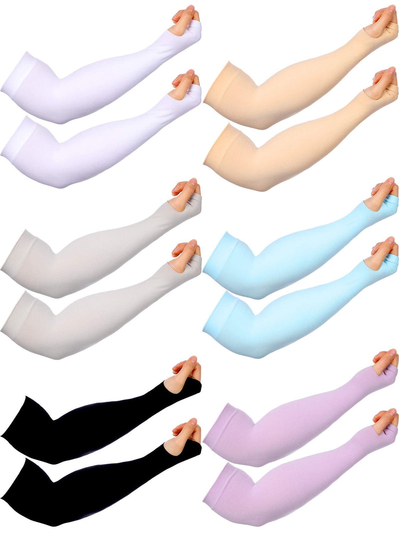  [AUSTRALIA] - 6 Pairs Unisex Cooling Sleeves Long Arm Sleeves UV Protection Arm Sleeves Covers for Men Women (Color Set 2)