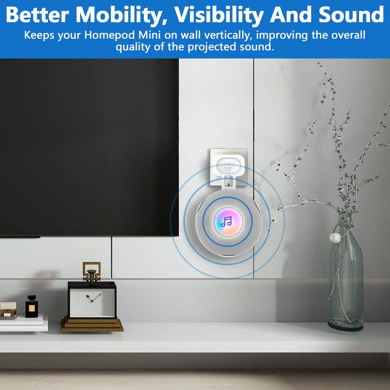  [AUSTRALIA] - CUHIOY Homepod Mini Wall Mount Holder, Homepod Mini Plug Mount with Cord Management, No Messy Wires or Screws, Perfect Space-Saving Accessories (White, 1 Pack) White