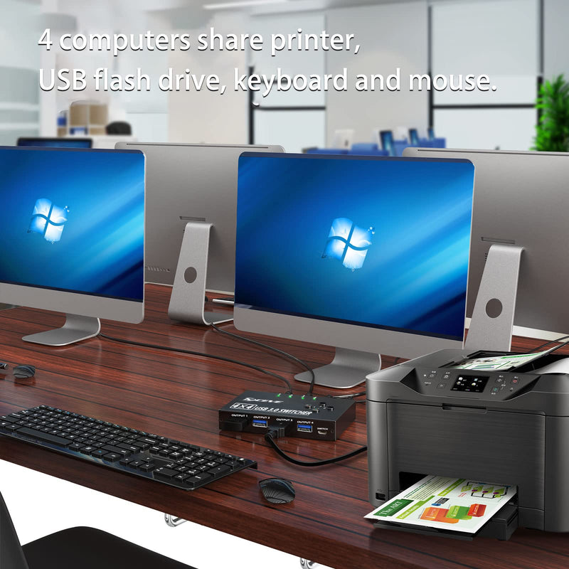  [AUSTRALIA] - USB 3.0 Switch Selector 4 Port,MLEEDA KVM Switcher 4 Computers Sharing 4 USB Devices,USB Peripheral Switcher for Keyboard Mouse Printer Scanner,with Wired Remote Button and 4 USB 3.0 Cable 4 in 4 out USB3.0 Switch with wird remote