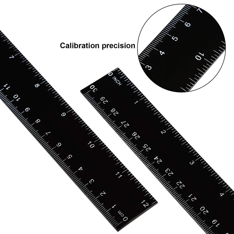  [AUSTRALIA] - 2 Pack Plastic Ruler Straight Ruler Measuring Tool 12 Inches (Black, 30.8 x 3 x 0.15 cm) Black