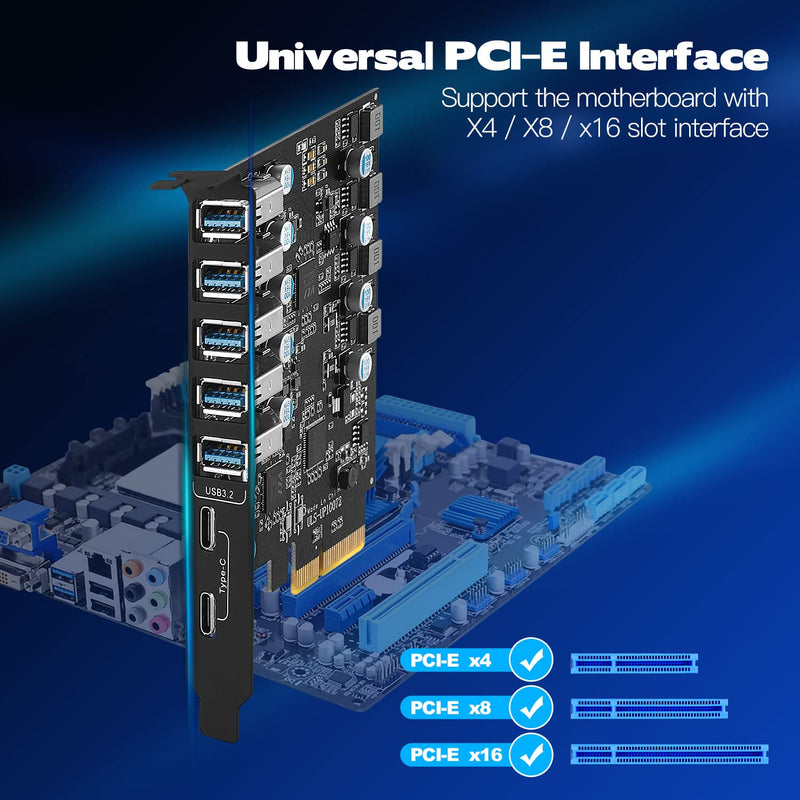  [AUSTRALIA] - PCIe USB 3.2/3.1 Gen 2 Card USB 7-Ports (2X USB C - 5 USB A) Expansion Card with 10 Gbps USB C PC Card Internal USB Port Cards for Windows 10/8/7 and Mac OS 10.8.2 Above