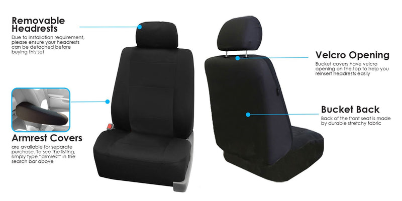  [AUSTRALIA] - FH Group FB085102 Premium Waterproof Seat Covers (Black) Front Set – Universal Fit for Cars Trucks & SUVs