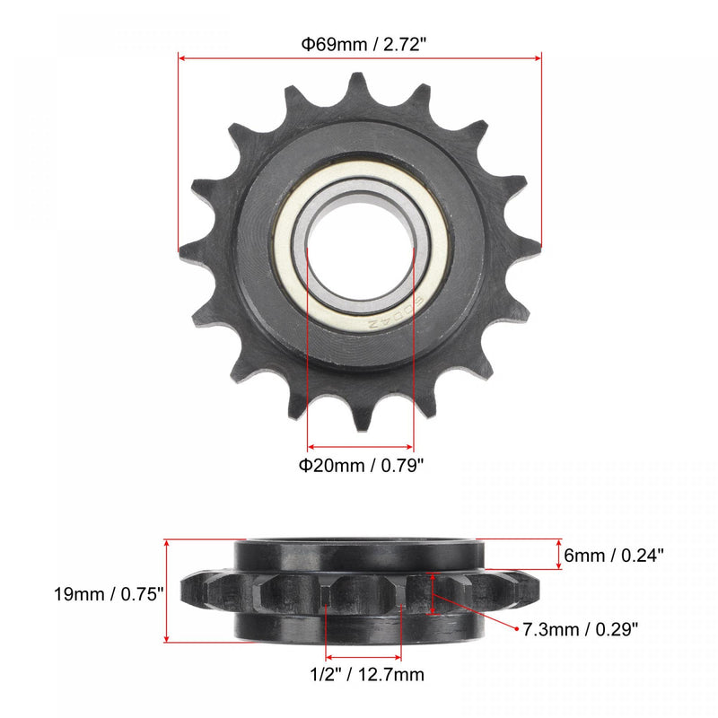  [AUSTRALIA] - uxcell #40 Chain Idler Sprocket, 20mm Bore 1/2" Pitch 16 Tooth Tensioner, Black Oxide Finish C45 Carbon Steel with Insert Single Bearing for ISO 08B Chains 69mm