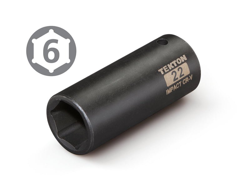  [AUSTRALIA] - TEKTON 47813 1/2-Inch Drive by 22 mm Deep Impact Socket, Cr-V, 6-Point