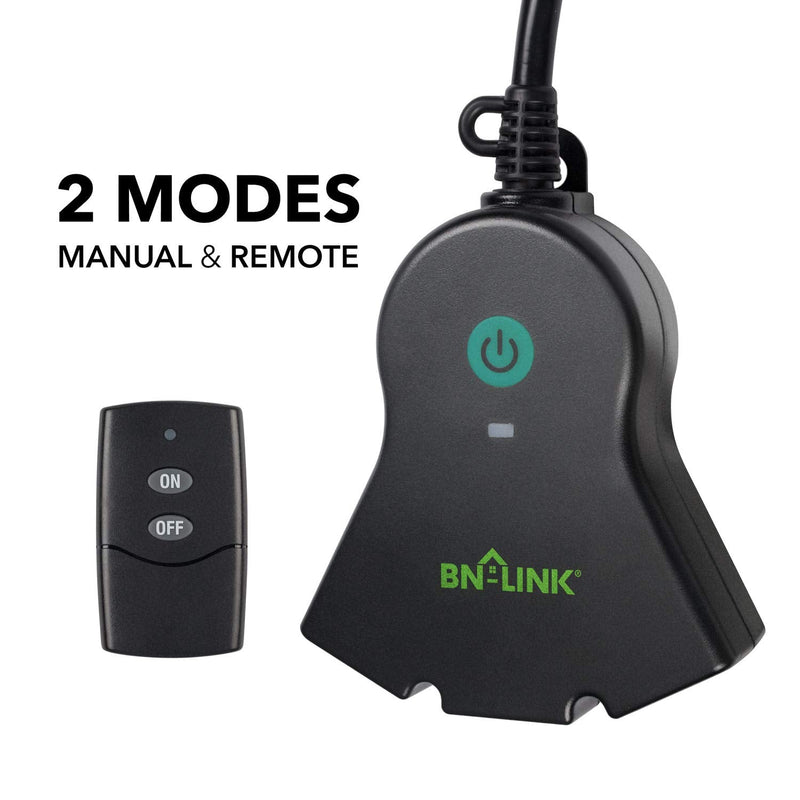  [AUSTRALIA] - BN-LINK Outdoor Indoor Wireless Remote Control 3-Prong Outlet Weather Proof Heavy Duty 15 AMP Compact (Black) 3 Grounded Outlets with Remote 6-inch Cord 100ft Range ETL Listed (Battery Included)