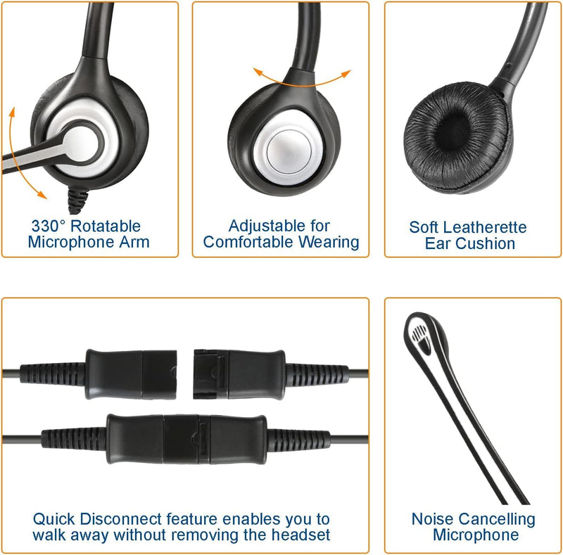  [AUSTRALIA] - 3.5mm Telephone Headset with Microphone Noise Cancelling & Quick Disconnect, Dual-Ear Office Phone Headset Work for Alcatel-Lucent IP Touch 4028 4029 4038 4039 4068 8028 8029 8039 Landline Phones Binaural