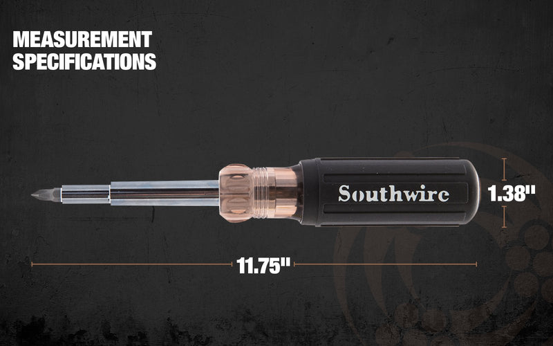  [AUSTRALIA] - Southwire Tools & Equipment 59723940 12-In-1 Multi-Bit Screwdriver, Interchangeable Bits, Comfort Grip Handle, hex 1/4", 5/16", 3/8"; Phillips #1,2,3; slotted SL4-5,SL6-8,sl8-10, and square #1,2