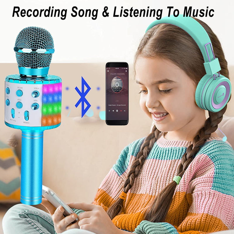  [AUSTRALIA] - Wireless Karaoke Microphone for Kids, Gifts for 6 7 8 9 Year Old Girls, Girl Toys Age 4-12,Birthday Presents for 5 6 Year Old Children Blue