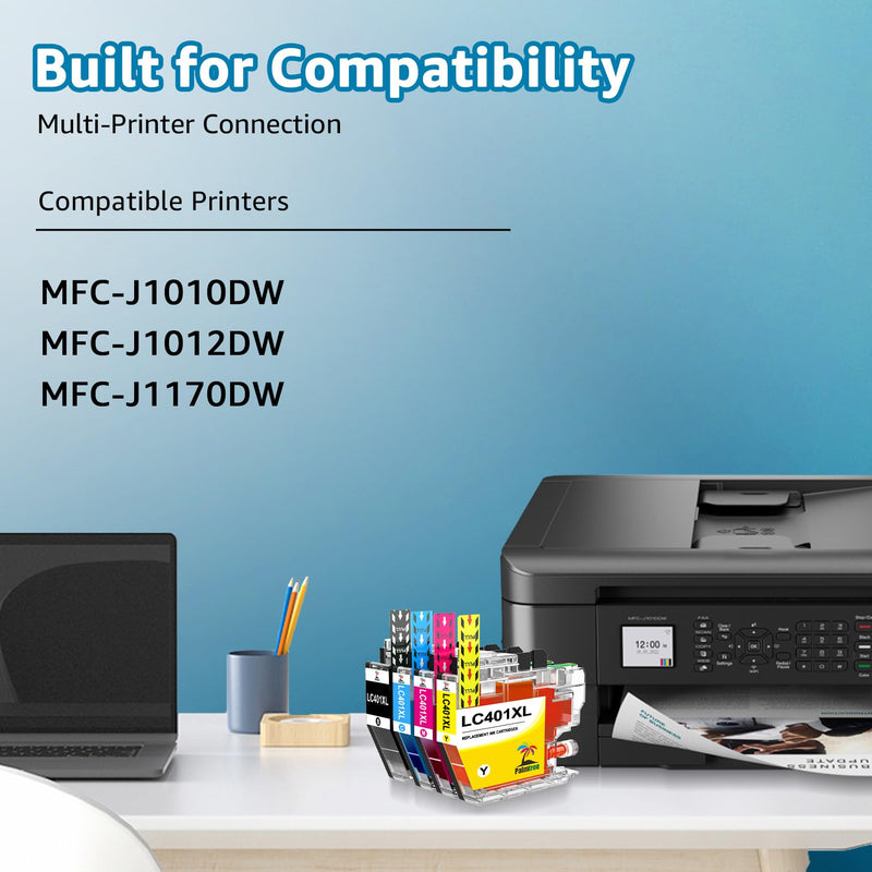  [AUSTRALIA] - Palmtree LC401XL Compatible Ink Cartridge Replacement for Brother LC401 LC 401 LC401XL LC401 XL to use with Brother MFC-J1010DW MFC-J1012DW MFC-J1170DW Printer (4 High Yield Combo Pack)