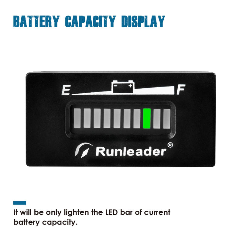 Runleader 12V to 48V LED Battery Fuel Gauge Meter,Battery State of Charge & Discharge for Club Car Forklift Scrubber Machine Travel Trailer Go-Kart and Floor Care Equipment. (RL-BI029-36V) RL-BI029-36V - LeoForward Australia