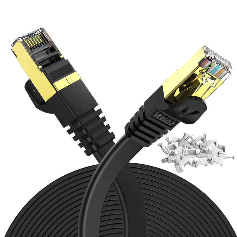  [AUSTRALIA] - Cat7 Ethernet Cable,Veetop 15ft/5m Cat 7 Network Cable High Speed 10 Gbps Internet Cord Flat Ethernet Wire with Shielded RJ45 Connectors for Computer Laptop Router Modem Switch Box Black