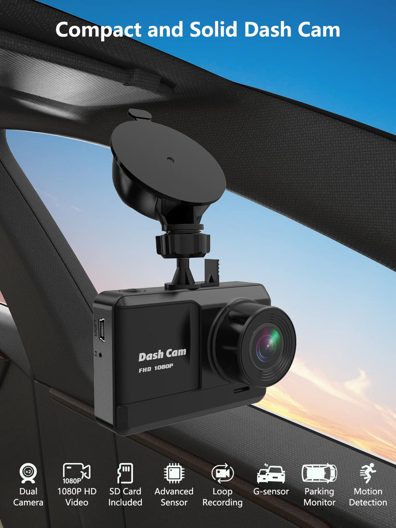  [AUSTRALIA] - Dash Cam Front and Rear, Mini Dash Cam 1080P Full HD with 32GB SD Card, 2.45 inch IPS Screen, 2 Mounting Ways, Night Vision, WDR, Accident Lock, Loop Recording, Parking Monitor, Motion Detection Black