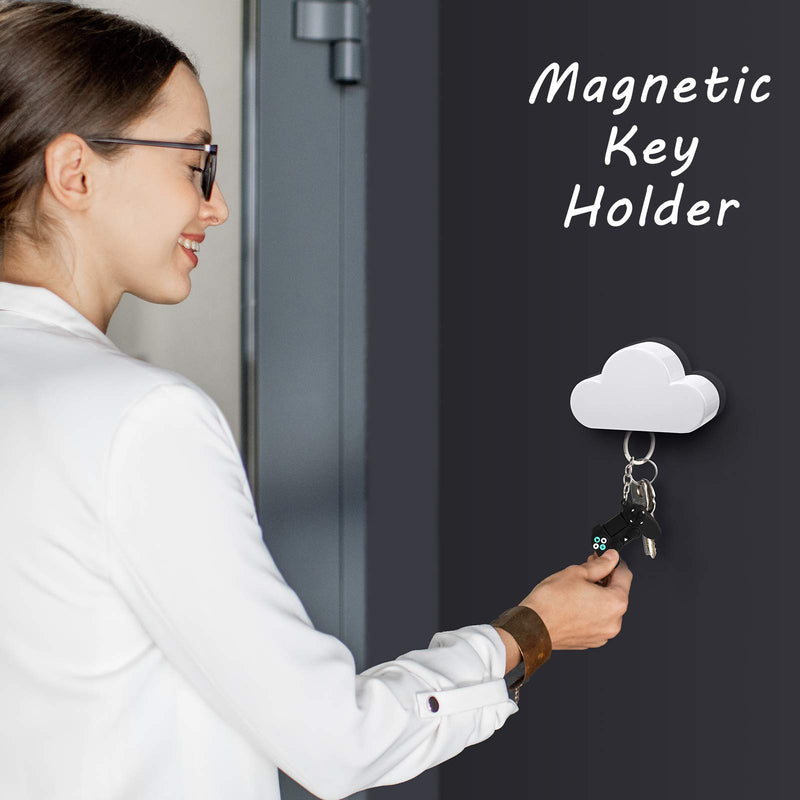  [AUSTRALIA] - 4 Pieces Magnetic Key Holder Cloud Magnetic Wall Key Rack Organizer Key Chains Hooks with Adhesive for Wall Door, Entryway, Foyer (White) White