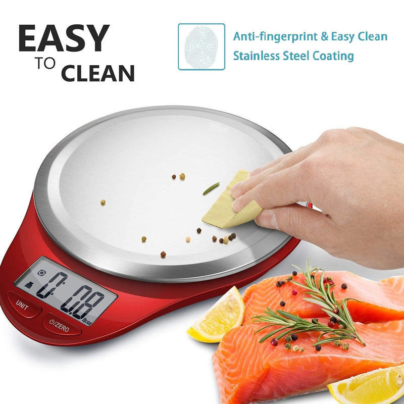 NUTRI FIT Digital Kitchen Scale with Wide Stainless Steel Plateform High Accuracy Multifunction Food Scale with LCD Display for Baking Kitchen Cooking,Tare & Auto Off Function (Red) Red - LeoForward Australia