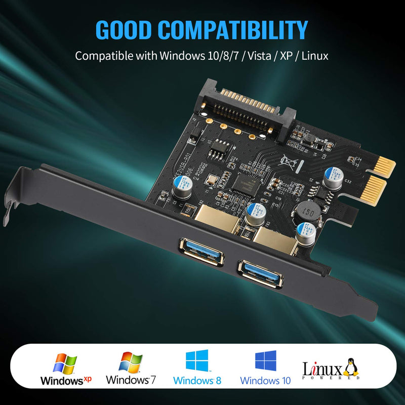  [AUSTRALIA] - BEYIMEI USB3.0 2-Port Expansion Card, PCI-E to USB 3.0 Type-A Expansion Card with 15-pin SATA Power Connector (Includes SATA Cable), Suitable for Windows XP/Vista / 7/8/10 / Linux(2X Type a) 2USB