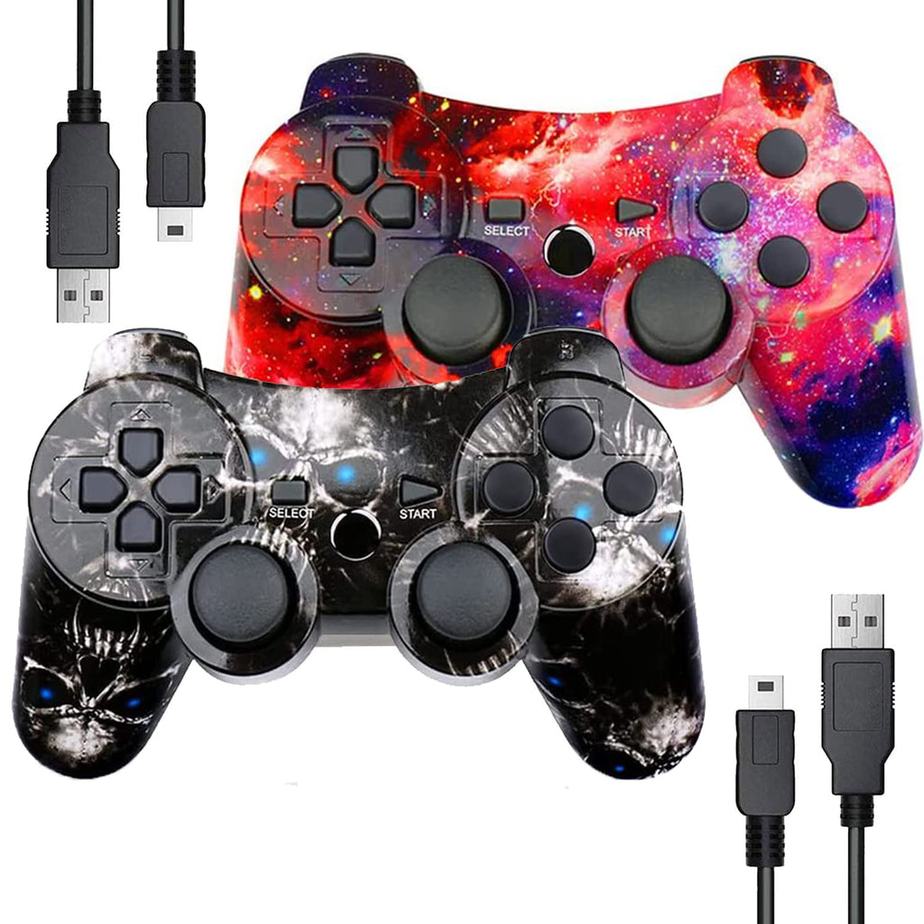  [AUSTRALIA] - PS3 Controller 2 Pack Wireless Motion Sense Dual Vibration Upgraded Gaming Controller for Sony Play Station 3 with Charging Cord (Black and Red) Black and Red