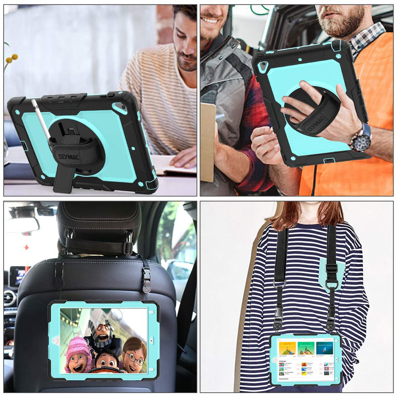 SEYMAC stock Case for iPad 6th/5th Generation , [Full-Body] & [Shock-Proof] Protective Case with 360 Degrees Rotating Stand & Strap for iPad 5th/6th/ Air 2/ Pro 9.7 (SkyBlue+Black) Skyblue+Black - LeoForward Australia