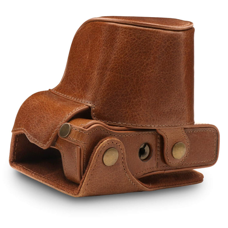  [AUSTRALIA] - MegaGear Ever Ready Genuine Leather Camera Case Compatible with Fujifilm X-T100 (15-45mm) Brown