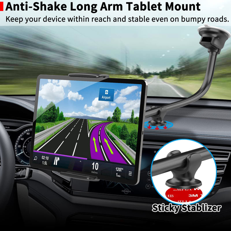  [AUSTRALIA] - APPS2Car Long Arm Tablet Car Mount Holder Bundle with Tripod Tablet Mount Adapter